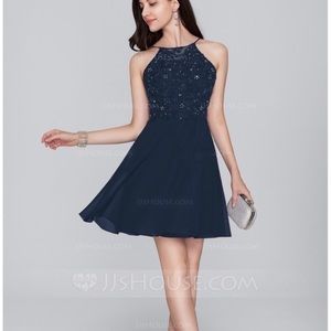 JJ’s House Dark Navy A-Line Short Chiffon Dress Size 2 NWT